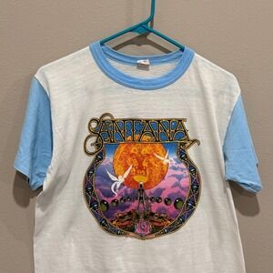 VINTAGE 70s Carlos Santana Band Tee Concert Ringer T-Shirt Olympus Mens XL Rare